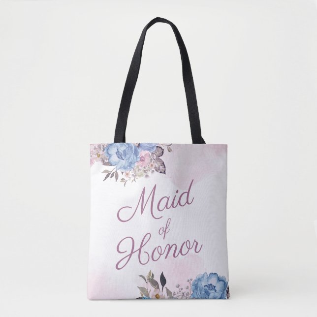 Bolsa Tote Madrinha de casamento Floral Azul e Rosa Parisiens (Frente)