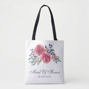 Bolsa Tote Madrinha de casamento Floral Romântica De Aquarela