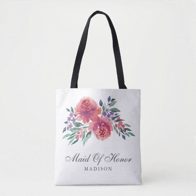 Bolsa Tote Madrinha de casamento Floral Romântica De Aquarela (Frente)