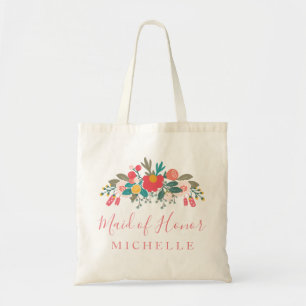 Bolsa Tote Madrinha de casamento Floral Rosa com Nome