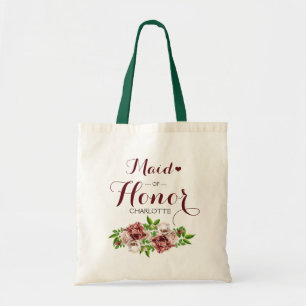 Bolsa Tote Madrinha de casamento Floral Vermelha Marsala