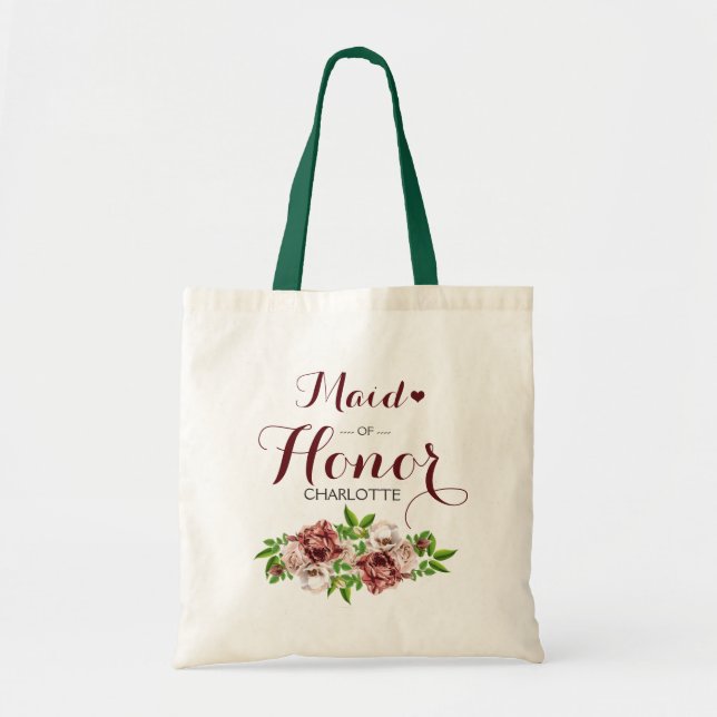 Bolsa Tote Madrinha de casamento Floral Vermelha Marsala (Frente)
