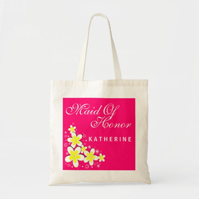 Bolsa Tote Madrinha de casamento Frangipani Orçamento Floral  (Frente)