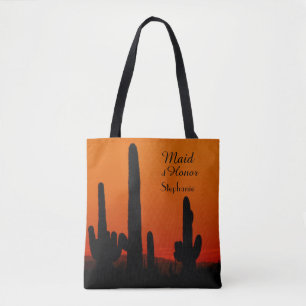 Bolsa Tote madrinha de casamento, Nome, Céu Laranja, Saguaro