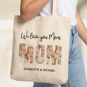 Bolsa Tote Mãe 3 Fotos Recortes de Letras