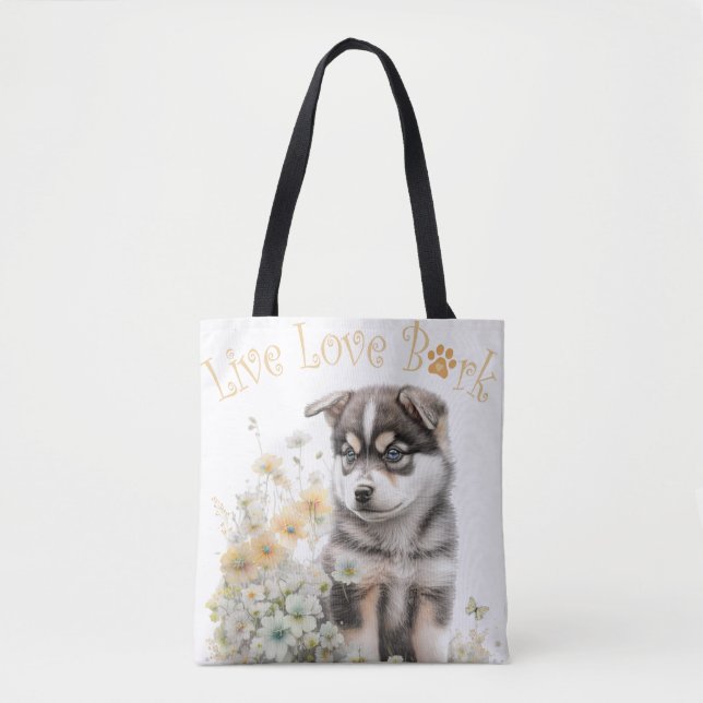 Bolsa Tote Mãe Cachorra Malamute do Alasca Floral (Frente)