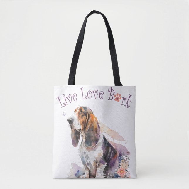 Bolsa Tote Mãe Cachorro Basset Hound Floral (Frente)