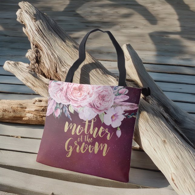 Bolsa Tote Mãe Casada do Groom Floral Burgundy Vermelho (Criador carregado)