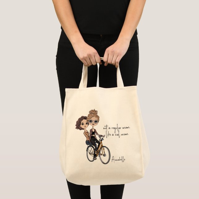 Bolsa Tote Mãe Chic/Filha na Bicicleta Desenhando "Mãe Legal" (Frente (produto))