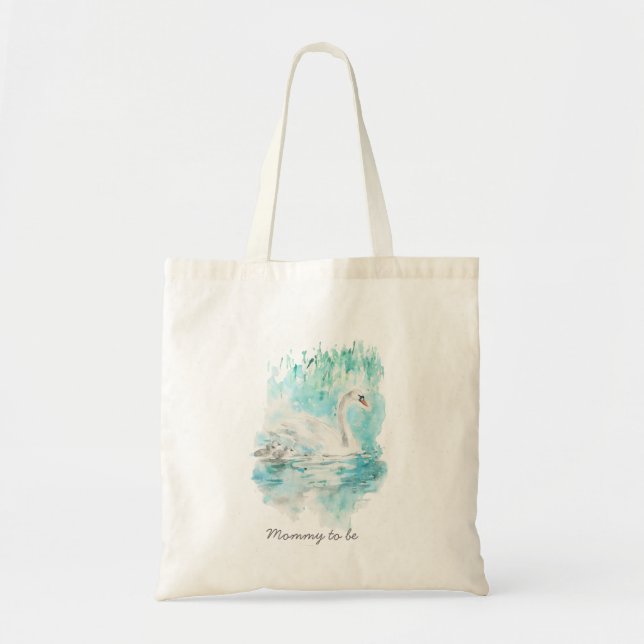 Bolsa Tote Mãe Cisne Aquarela e Bebê Mamãe para Ser (Frente)