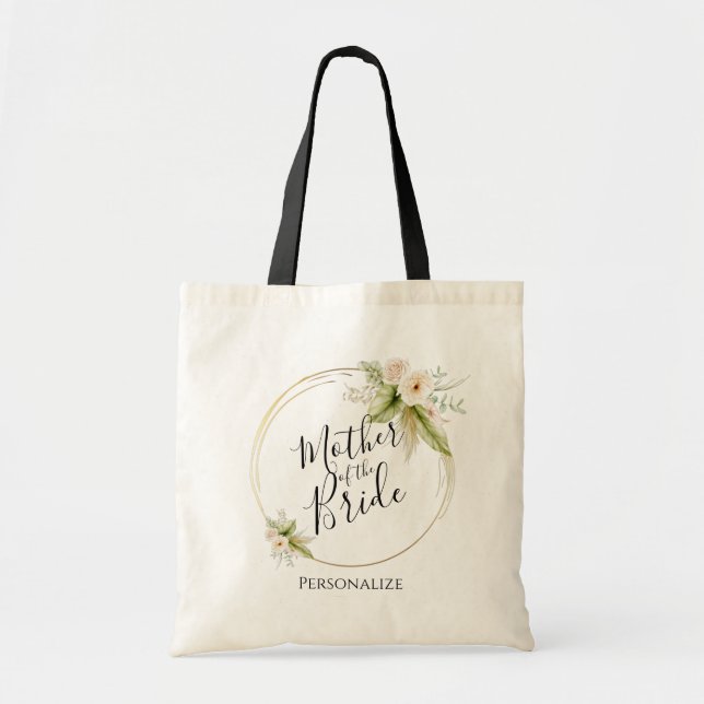 Bolsa Tote Mãe da Noiva - Aquarela Bonita de Flores (Frente)