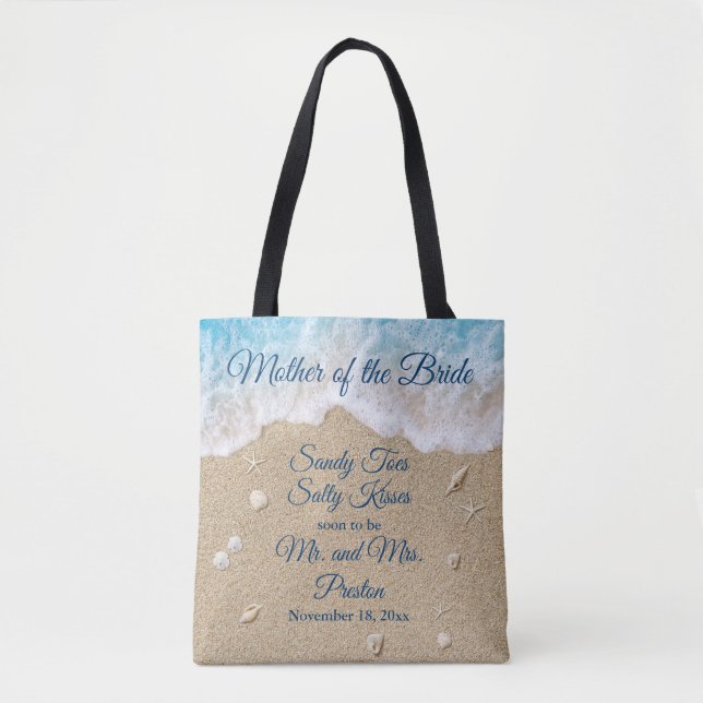 Bolsa Tote Mãe da Noiva Blue Beach Waves Sandy Toes (Frente)