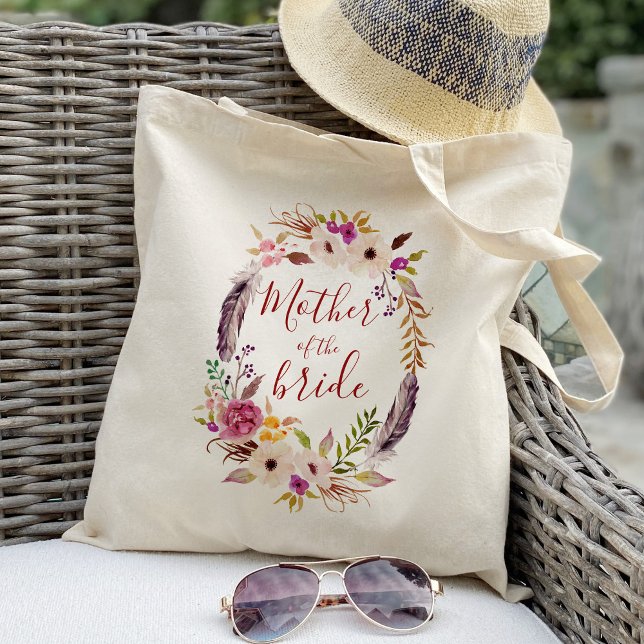 Bolsa Tote Mãe da noiva Boho grinalda de flores aquarela (Criador carregado)