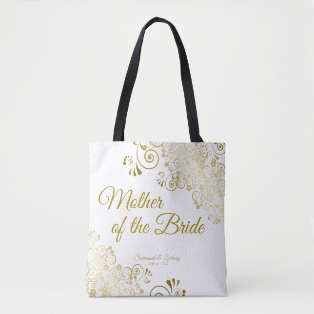 Bolsa Tote Mãe da Noiva Branca Dourada do Casamento (Frente)