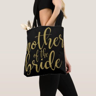 Bolsa Tote Mãe da Noiva Caligrafia Brilho Dourado