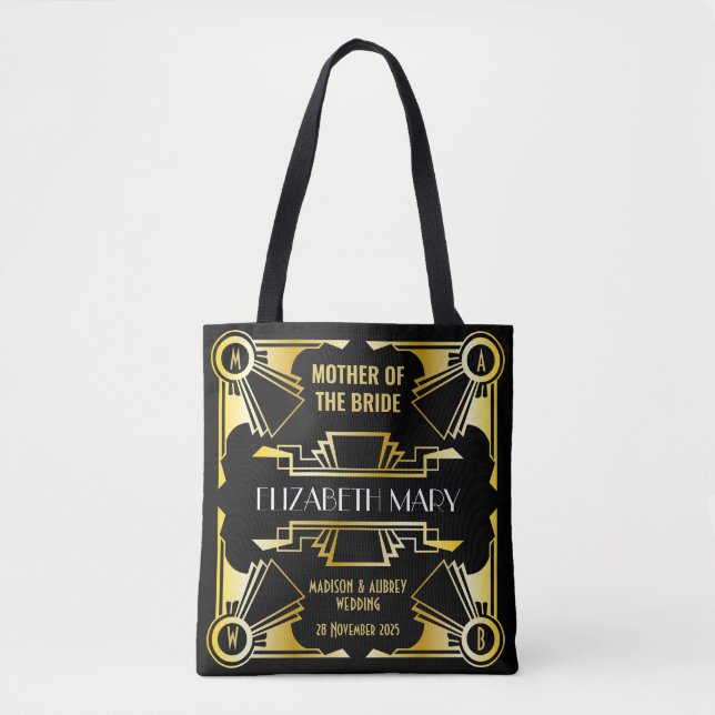 Bolsa Tote Mãe da Noiva Deco Casamento Dourado e Preto (Frente)