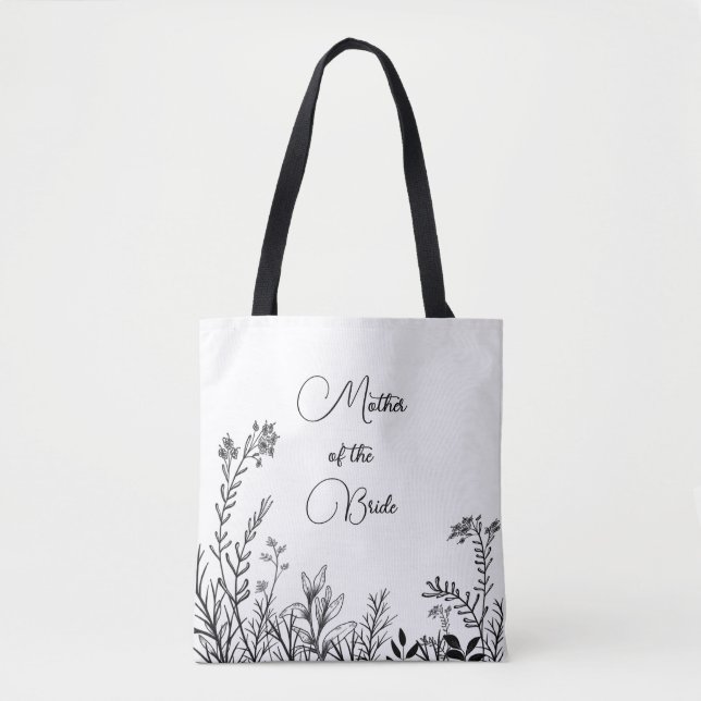 Bolsa Tote Mãe da Noiva Flores Silvestres Pretas e Brancas   (Frente)