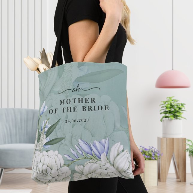 Bolsa Tote Mãe da Noiva Peônia | Verde-Sage e Branco (Criador carregado)