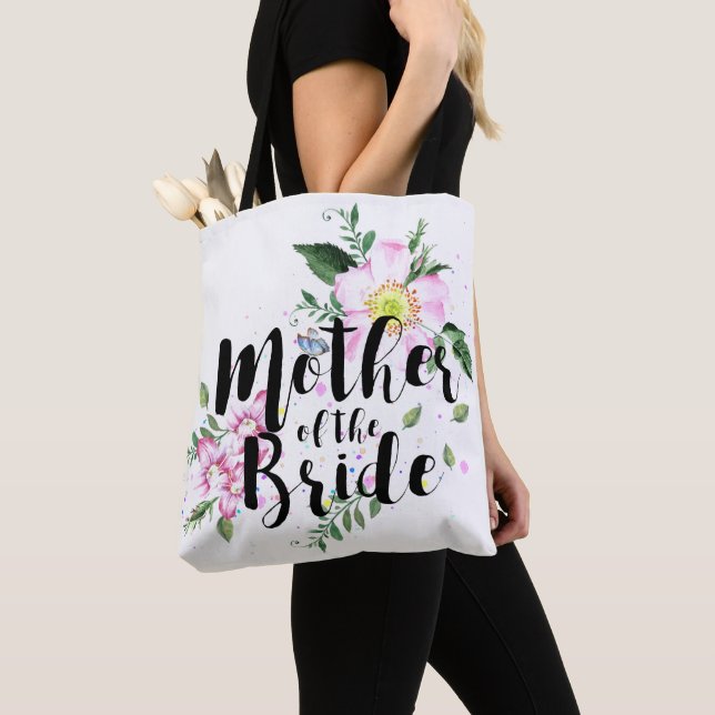 Bolsa Tote Mãe da Noiva Rosa Floral Aquarela Casamento (Close Up)