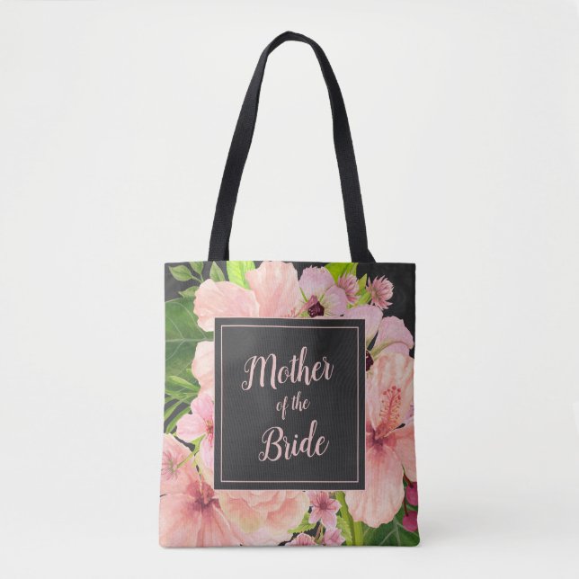 Bolsa Tote Mãe Da Noiva Tropical Rosa E Florais Pêssego (Frente)