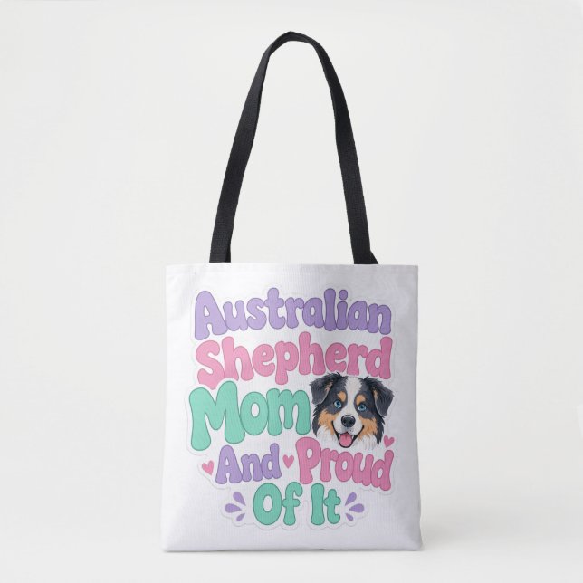 Bolsa Tote Mãe de Australian Shepherd e Orgulhosa Cachorro En (Frente)