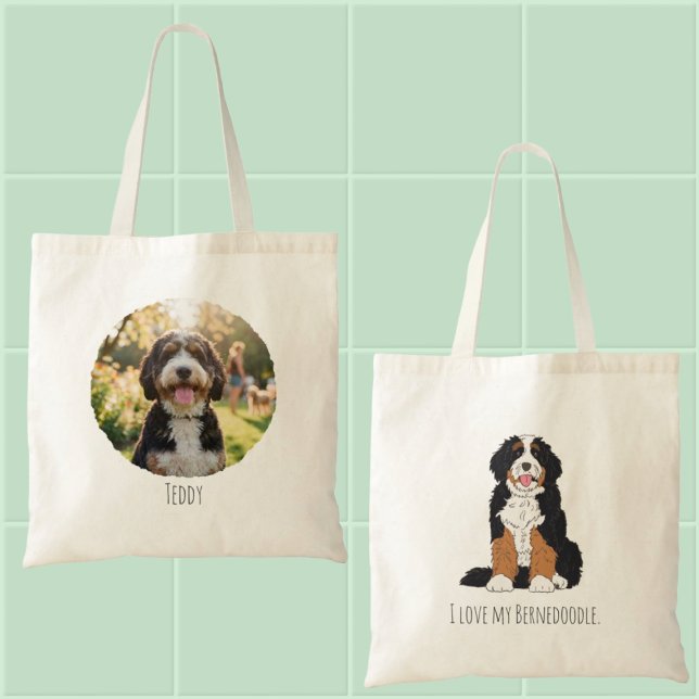 Bolsa Tote Mãe de Bernedoodle Personalizada com Foto Customiz (Criador carregado)
