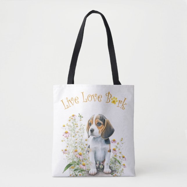 Bolsa Tote Mãe de Cachorro Beagle Floral (Frente)