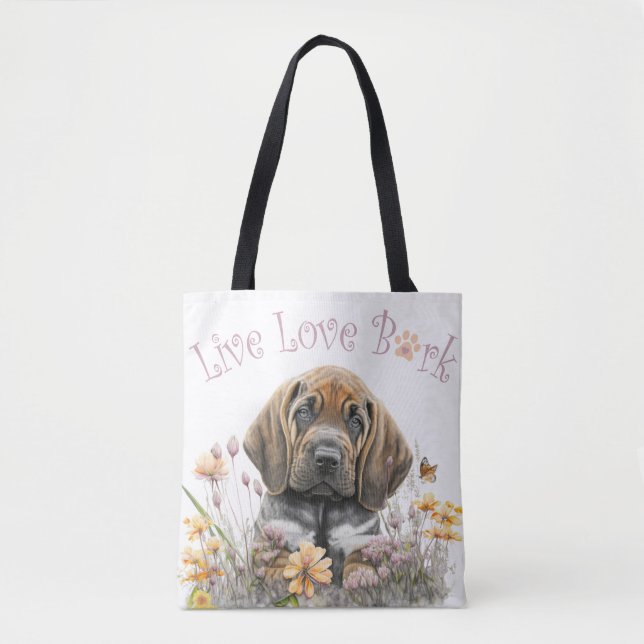 Bolsa Tote Mãe de Cachorro Bloodhound Floral (Frente)