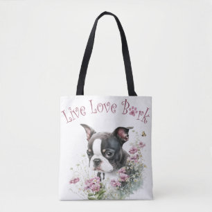 Bolsa Tote Mãe de Cachorro Boston Terrier Floral