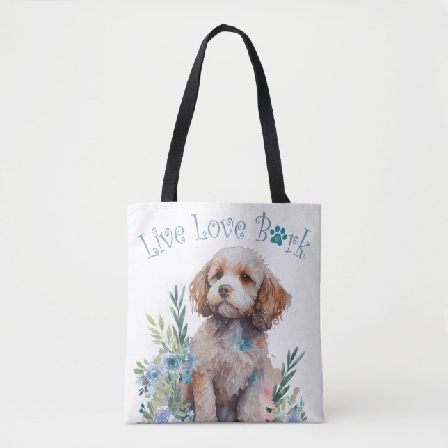 Bolsa Tote Mãe de Cachorro Cockapoo Floral (Frente)