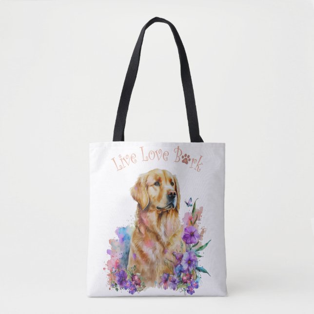 Bolsa Tote Mãe de Cachorro Golden Retriever Floral (Frente)