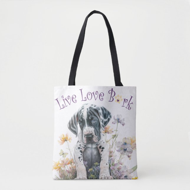 Bolsa Tote Mãe de Cachorro Great Dane Floral (Frente)