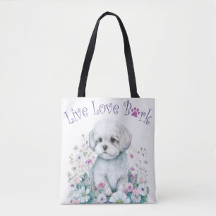 Bolsa Tote Mãe de Cachorro Maltês Floral