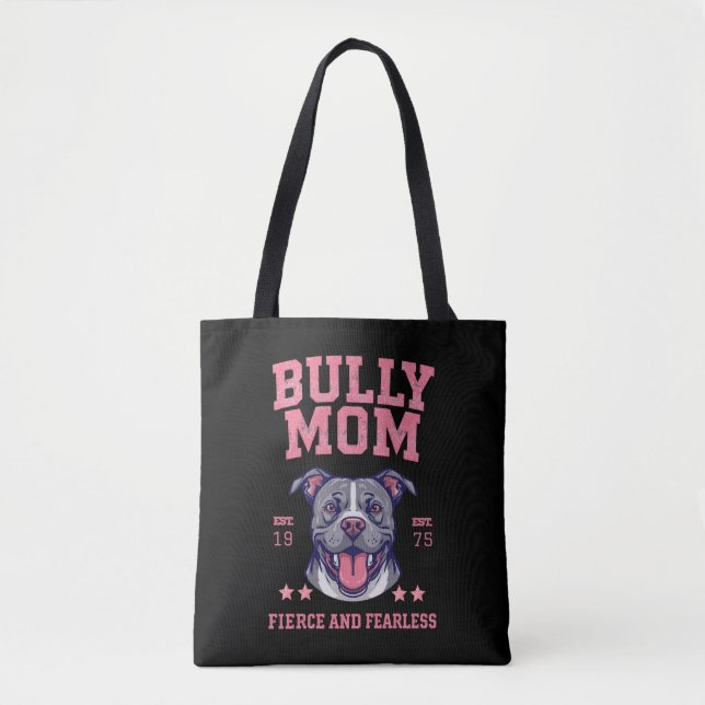 Bolsa Tote Mãe de Cachorro Pitbull Preta Corajosa e Destemida (Frente)