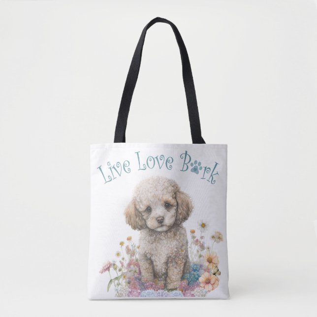 Bolsa Tote Mãe de Cachorro Poodle Floral (Frente)