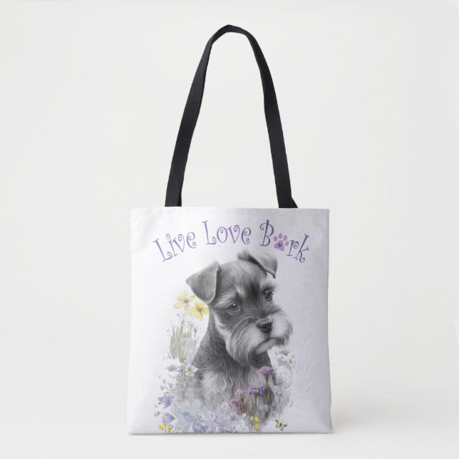 Bolsa Tote Mãe de Cachorro Schnauzer Floral (Frente)