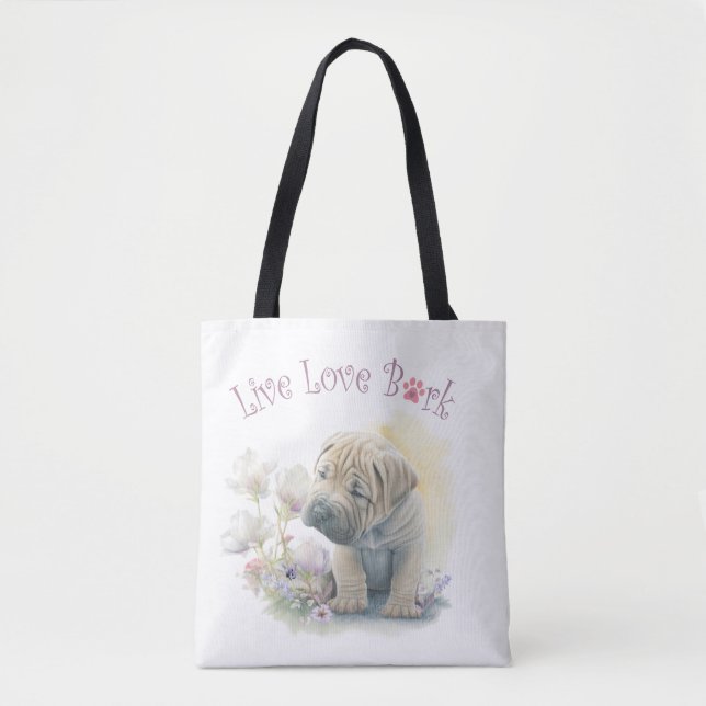 Bolsa Tote Mãe de Cachorro Shar-pei Floral (Frente)