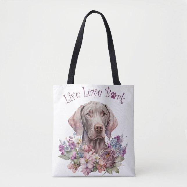 Bolsa Tote Mãe de Cachorro Weimaraner Floral (Frente)