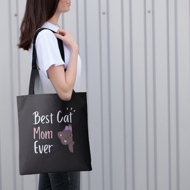 Bolsa Tote Mãe de Gato Fofa Arco Rosa Design Kawaii (Criador carregado)