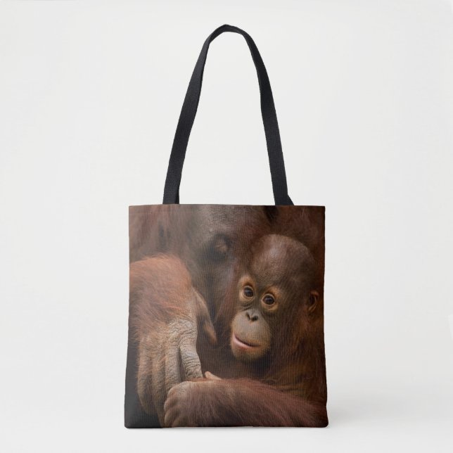 Bolsa Tote Mãe de orangotango e bebê no zoológico (Frente)