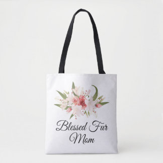 Bolsa Tote Mãe de Pelos Abençoada com Desenho Floral em Aquar
