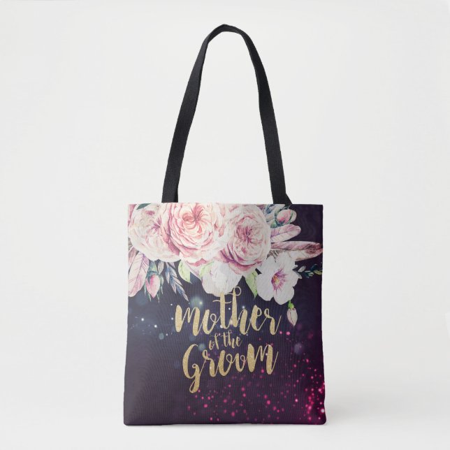 Bolsa Tote Mãe do Casamento das Luzes Florais de Púrpura (Frente)