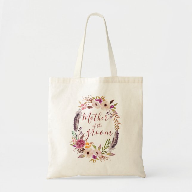 Bolsa Tote Mãe do noivo Boho coroa de flores aquarela (Frente)