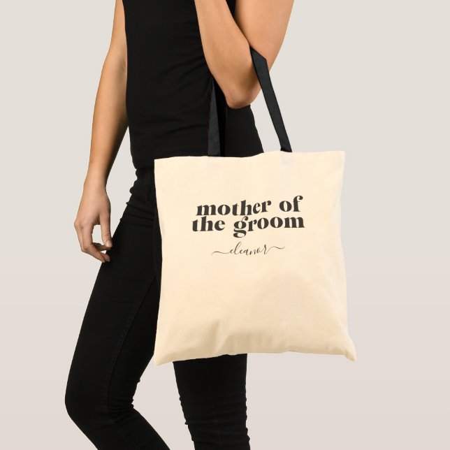 Bolsa Tote Mãe do Noivo Simples Moderno Personalizado Preto (Frente (produto))