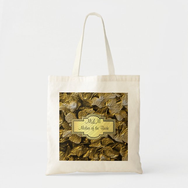 Bolsa Tote mãe Dourado do monograma do Hydrangea 3D do saco (Frente)
