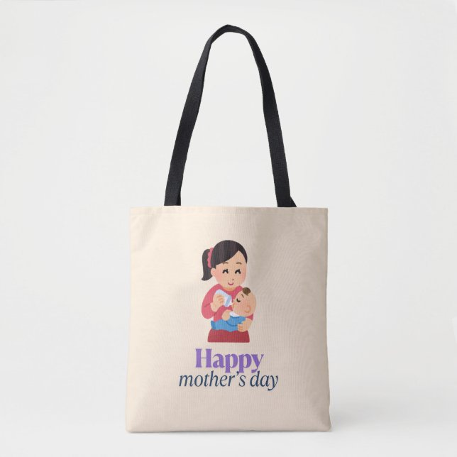 Bolsa Tote Mãe e bebê, dia de as mães feliz (Frente)