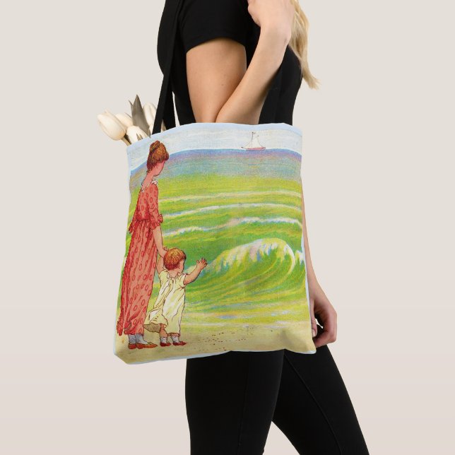 Bolsa Tote mãe e bebê na impressão de praia (Close Up)