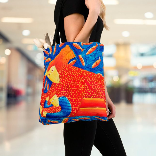 Bolsa Tote Mãe E Filho Com Pintura De Arte Goldfish (Criador carregado)