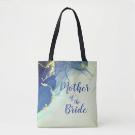 Bolsa Tote Mãe Elegante, Dourada e Abstrato Azul da Noiva