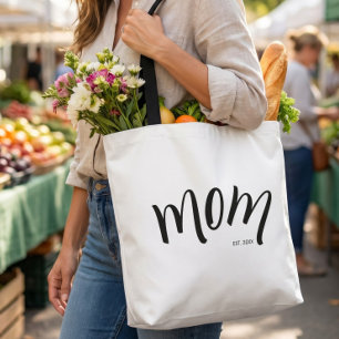 Bolsa Tote Mãe em Letra Elegante Preto e Branco Estabelecida
